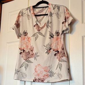 V-Neck Side-Slit Floral Tee - Size M/L